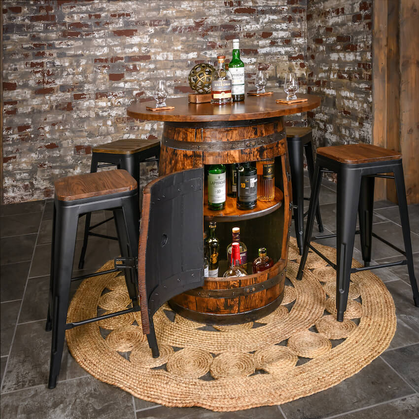 Deluxe Whiskey Barrel Pub Table w/ 36" Oak Table Top and